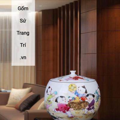 HŨ SỨ ĐỰNG ĐỒ CÓ NẮP HỌA TIẾT NGŨ PHÚC
